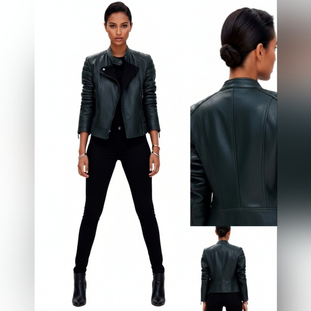 New Dawn Levy Kristine Leather Jacket Moto Quilted Zippers
